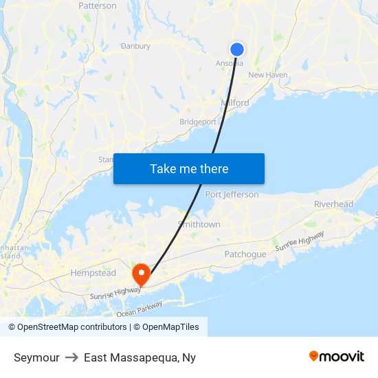 Seymour to East Massapequa, Ny map