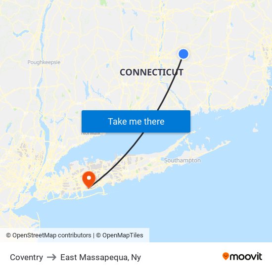 Coventry to East Massapequa, Ny map