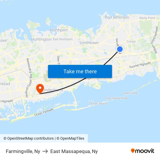 Farmingville, Ny to East Massapequa, Ny map