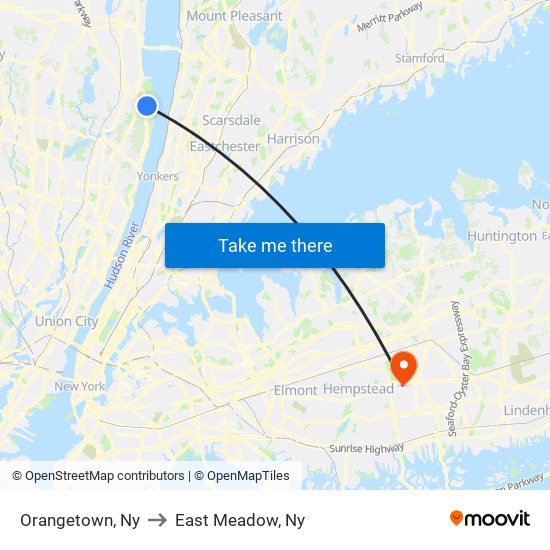 Orangetown, Ny to East Meadow, Ny map