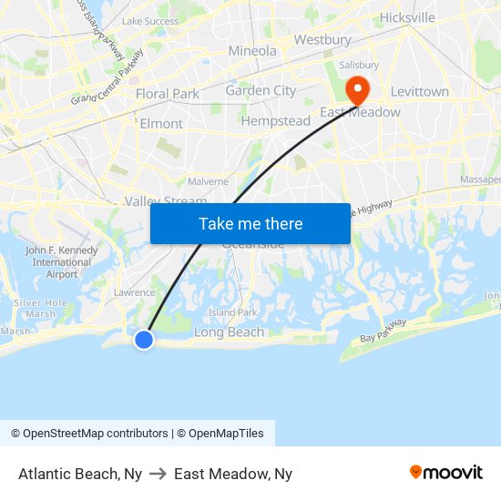 Atlantic Beach, Ny to East Meadow, Ny map