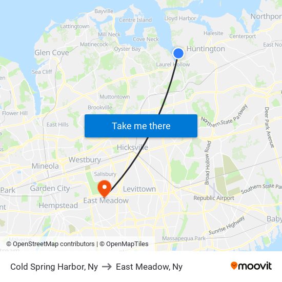 Cold Spring Harbor, Ny to East Meadow, Ny map