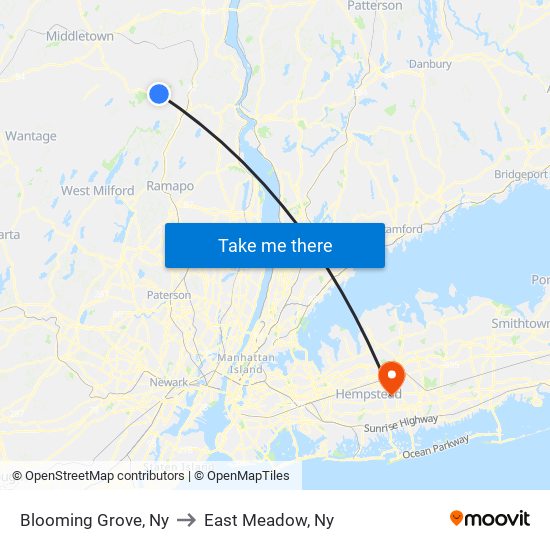 Blooming Grove, Ny to East Meadow, Ny map