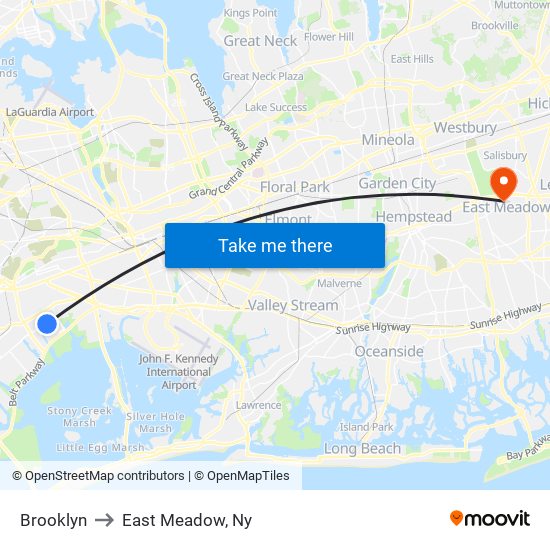 Brooklyn to East Meadow, Ny map