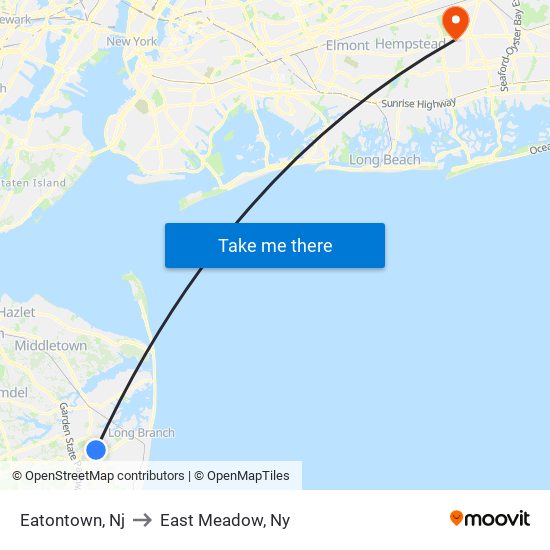 Eatontown, Nj to East Meadow, Ny map