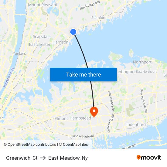 Greenwich, Ct to East Meadow, Ny map