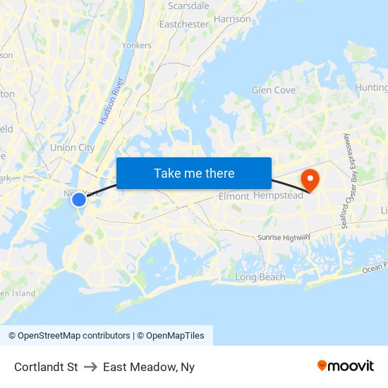 Cortlandt St to East Meadow, Ny map