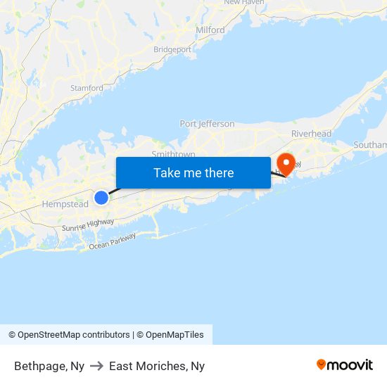 Bethpage, Ny to East Moriches, Ny map