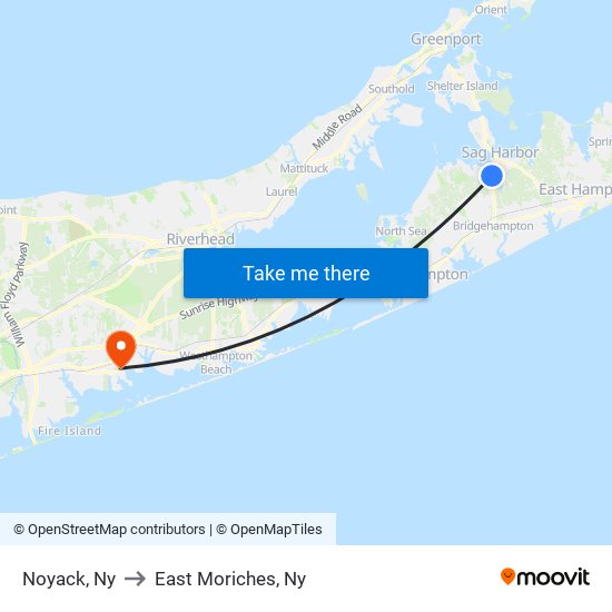 Noyack, Ny to East Moriches, Ny map