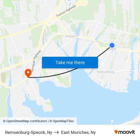 Remsenburg-Speonk, Ny to East Moriches, Ny map