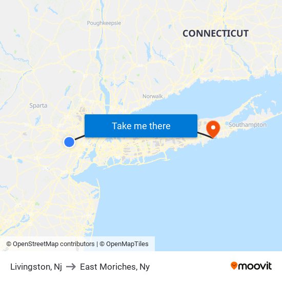 Livingston, Nj to East Moriches, Ny map