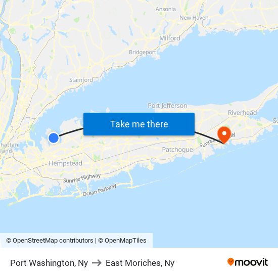 Port Washington, Ny to East Moriches, Ny map