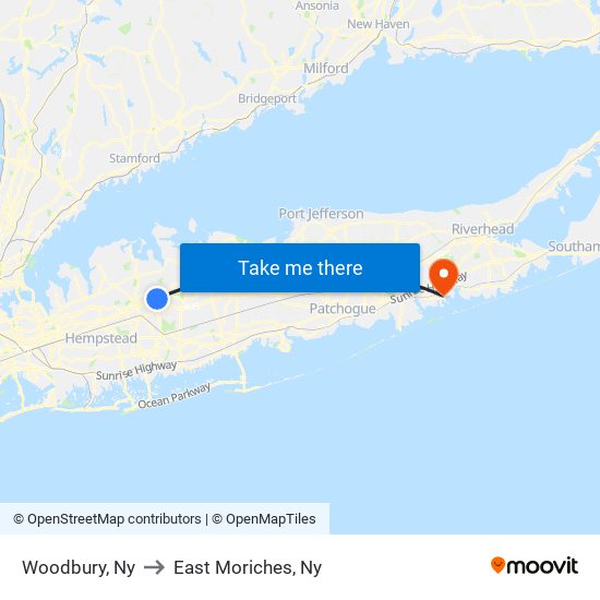 Woodbury, Ny to East Moriches, Ny map