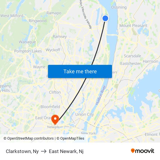 Clarkstown, Ny to East Newark, Nj map