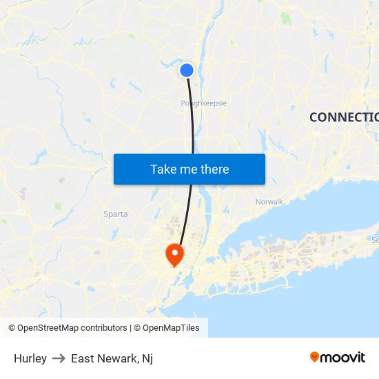 Hurley to East Newark, Nj map