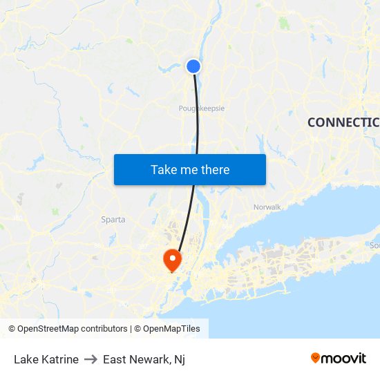 Lake Katrine to East Newark, Nj map