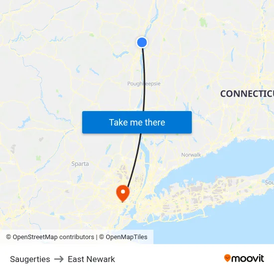 Saugerties to East Newark map