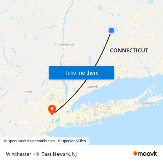 Winchester to East Newark, Nj map