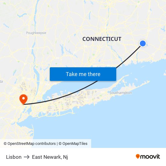 Lisbon to East Newark, Nj map