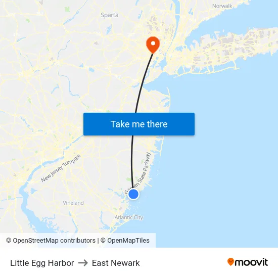 Little Egg Harbor to East Newark map