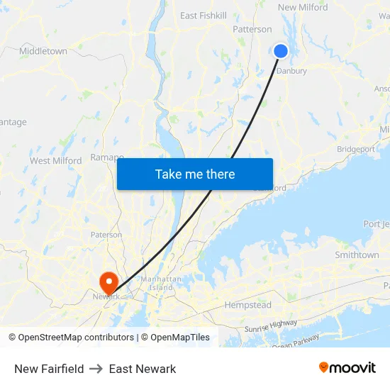 New Fairfield to East Newark map