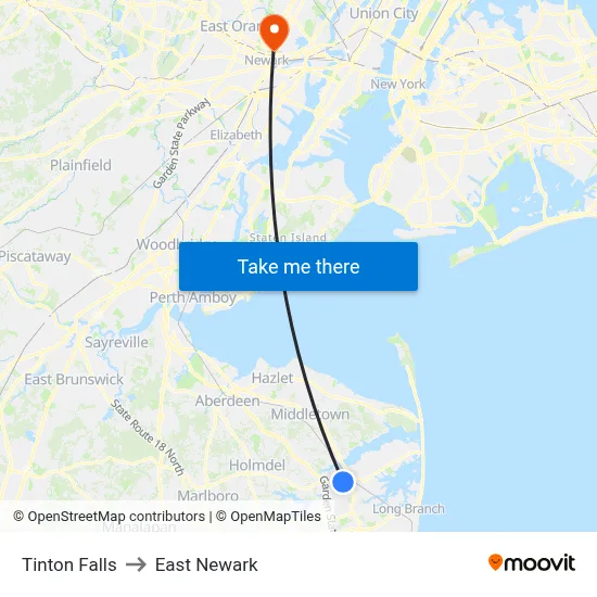 Tinton Falls to East Newark map