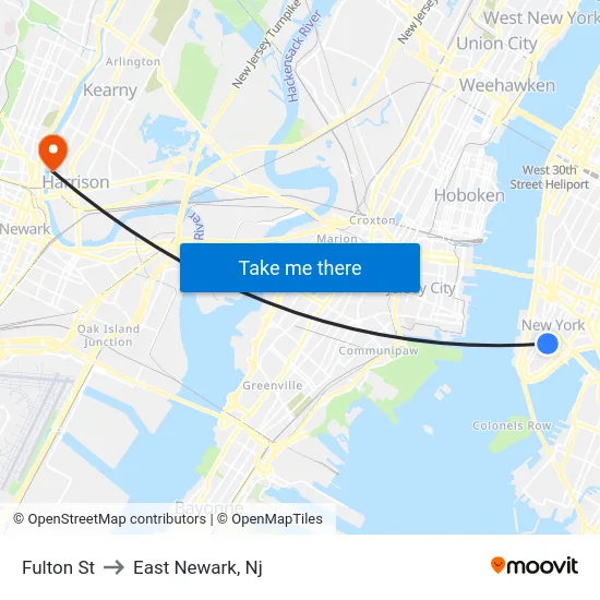 Fulton St to East Newark, Nj map