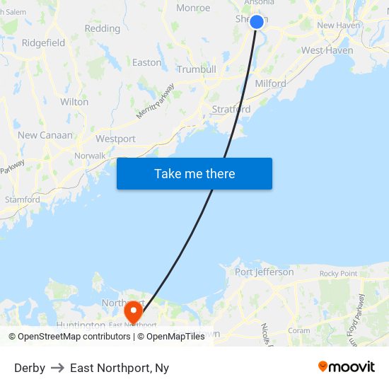 Derby to East Northport, Ny map