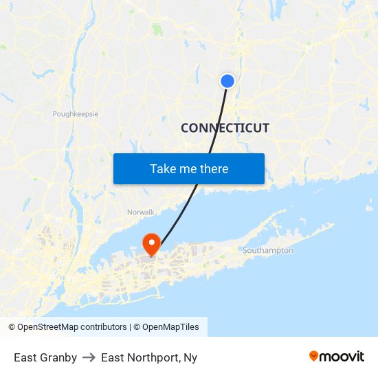 East Granby to East Northport, Ny map