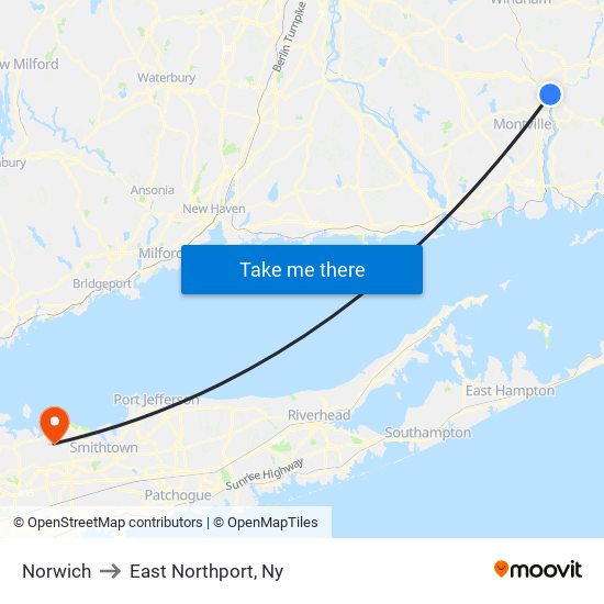 Norwich to East Northport, Ny map