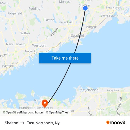 Shelton to East Northport, Ny map