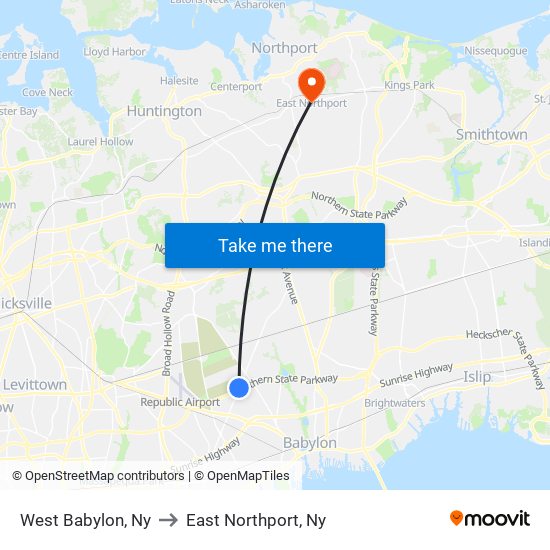 West Babylon, Ny to East Northport, Ny map