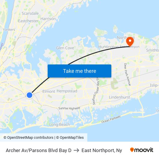 Archer Av/Parsons Blvd Bay D to East Northport, Ny map