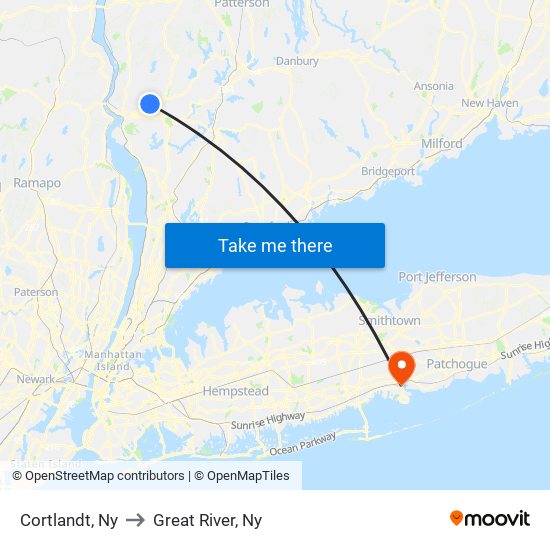Cortlandt, Ny to Great River, Ny map