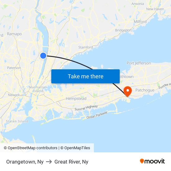 Orangetown, Ny to Great River, Ny map