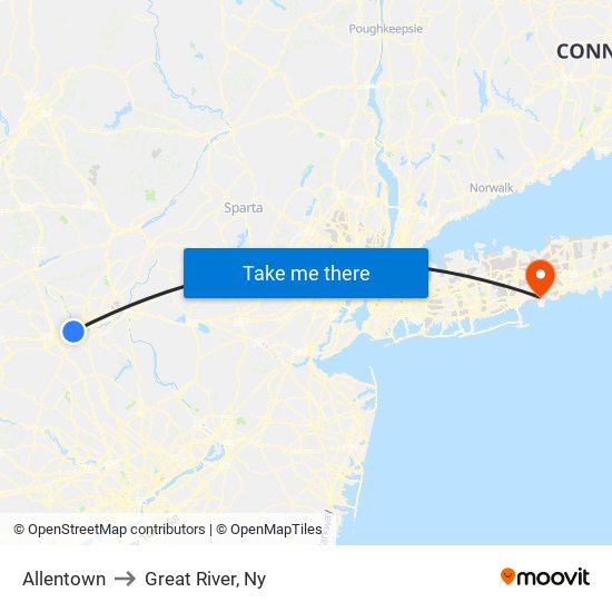 Allentown to Great River, Ny map