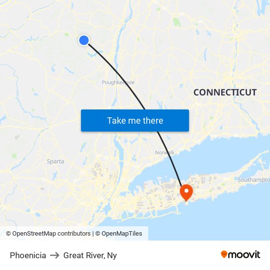 Phoenicia to Great River, Ny map