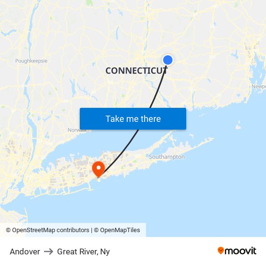 Andover to Great River, Ny map