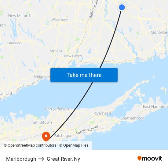 Marlborough to Great River, Ny map