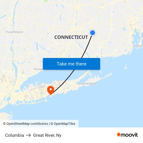 Columbia to Great River, Ny map