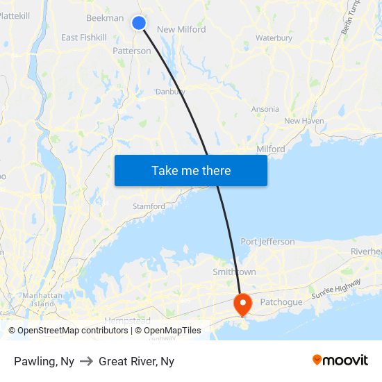 Pawling, Ny to Great River, Ny map