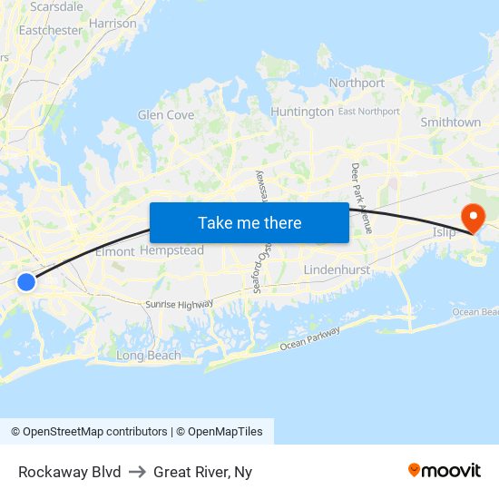 Rockaway Blvd to Great River, Ny map