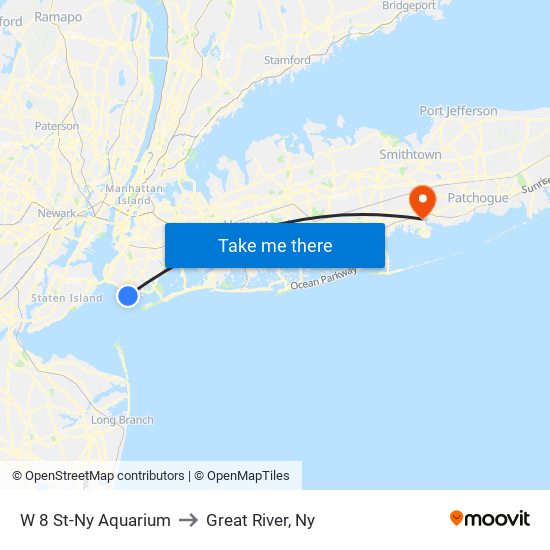 W 8 St-Ny Aquarium to Great River, Ny map