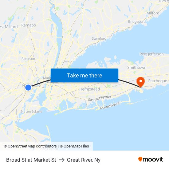Broad St at Market St to Great River, Ny map
