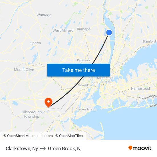 Clarkstown, Ny to Green Brook, Nj map