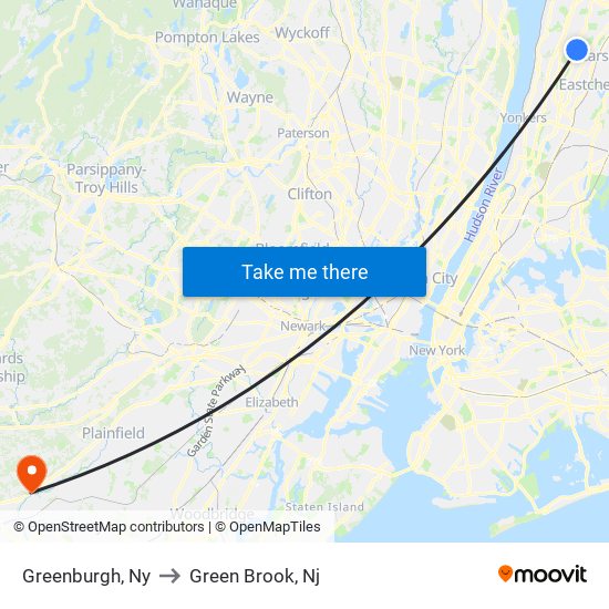 Greenburgh, Ny to Green Brook, Nj map