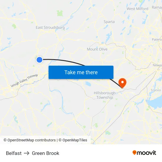 Belfast to Green Brook map