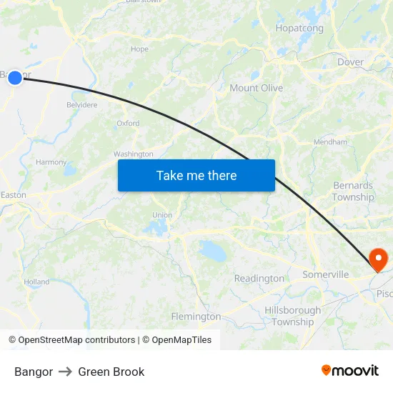 Bangor to Green Brook map