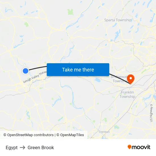 Egypt to Green Brook map