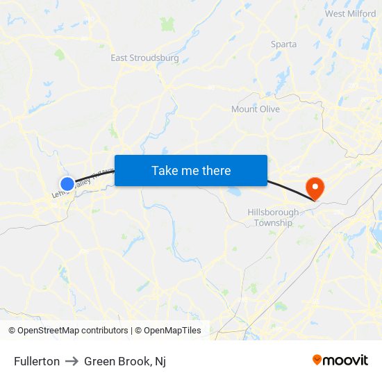 Fullerton to Green Brook, Nj map